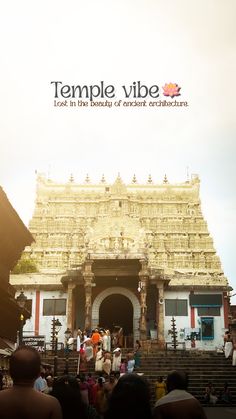 people are standing in front of a temple with the words temple vibe on it's side