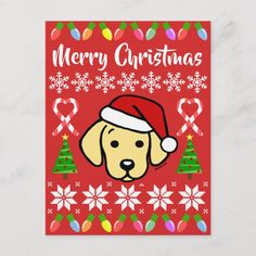a christmas card with a dog wearing a santa hat