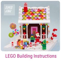 a lego building with people and candy canes