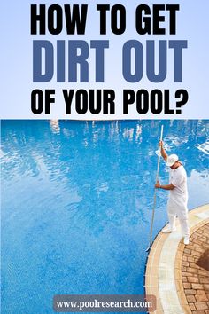 a man in white clothes is cleaning the pool with a mop and sponges