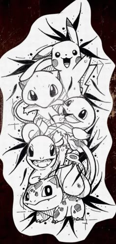 an image of some cartoon characters on a black and white background with the words, i love