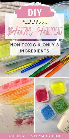 the instructions for how to make diy edible bath paint with non - toxic and only 3 ingredients