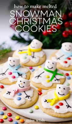 how to make melted snowman christmas cookies on a plate with sprinkles