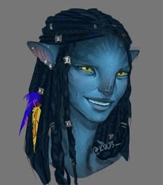 a drawing of a woman with dreadlocks and yellow eyes