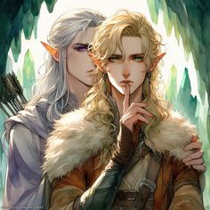 two people standing next to each other with horns on their heads and one holding an arrow