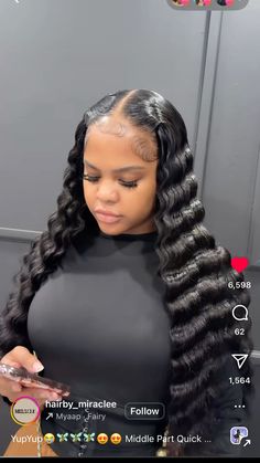 Hair With Crimps, Buss Down Middle Part Crimps, Middle Part With Crimps Quick Weave, Quick Weave Crimps Hairstyles, Side Part Crimps Quick Weave, Side Part Quick Weave With Crimps, Side Part With Crimps Quick Weave, Frontal Wig Crimp Hairstyles, Middle Part Crimps Quick Weave