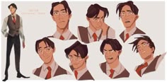 a man with glasses and a tie poses for a character sheet in the animated version of harry potter