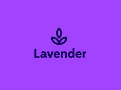 the word lavender is written in black on a purple background, with leaves above it