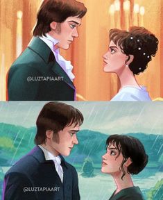 two different pictures of people in formal clothes and one is looking at each other with the same