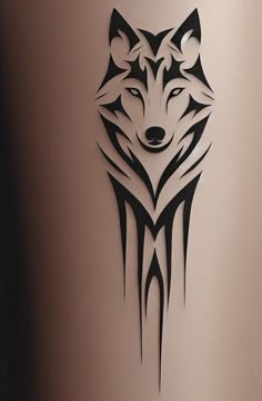 a black and white wolf tattoo on the side of a bottle