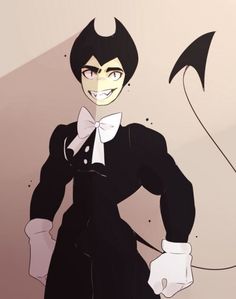 an animated image of a man in a black suit and bow tie with his hands on his hips