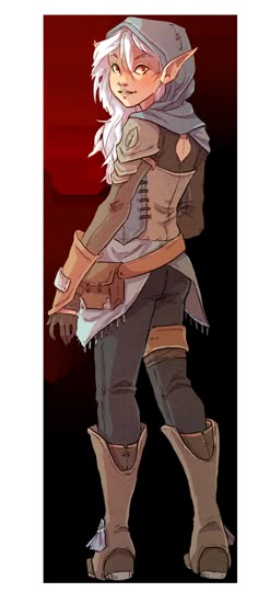 an image of a woman with white hair and brown boots holding a knife in her hand