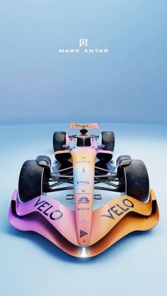 a colorful race car is shown in this ad for mark annn's new formula team