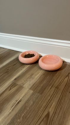two bowls with food in them sitting on the floor
