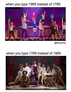 two pictures of people on stage with the caption when you type 98 instead of 789