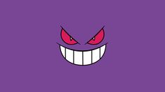 an evil face with red eyes and fangs on it's head, against a purple background
