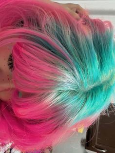 Fun Haircolor, Baha Blast Hair, Pink And Blue Hair Pastel, Different Color Hair Ideas, Pink And Blue Hair Highlights, Baja Blast Hair Dye, Multicolor Hair Ideas, Baja Blast Color Hair, Colorful Hair Aesthetic