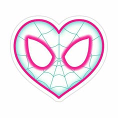 a spiderman heart shaped sticker with pink and blue lines in the shape of a face