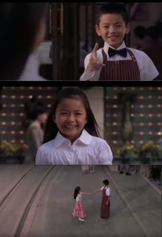 two pictures of children holding hands and giving the thumbs up