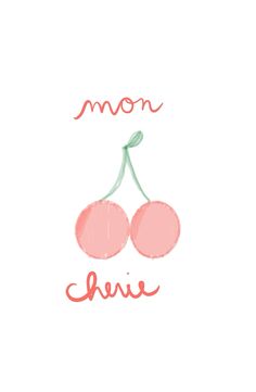 a drawing of two cherries with the word mom above them