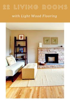 living room with light wood flooring and white rugs on the wooden floor in front of fireplace