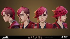 some red hair and piercings are featured in this character model sheet for the game arcane