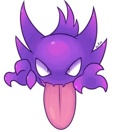 a purple cartoon character with big eyes