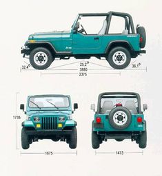 four different types of jeeps are shown in this diagram, including the front and rear