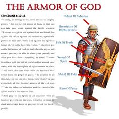 an image of the armor of god with all its parts labeled in red and white