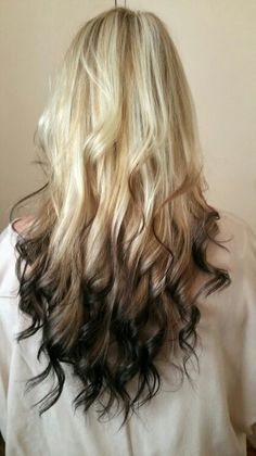 Reverse Ombre. Absolutely Gorgeous!! Reverse Ombre Blonde Hair, Brunette Hair With Black Underneath, Blonde With Black Tips Hair, Blonde With Brown Ends, Blonde Hair Brown Ends, Colored Hair Ideas For Blondes, Blonde To Black Balayage, Blonde Hair Dark Tips, Blonde With Dark Ends