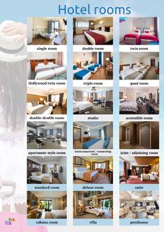 the hotel rooms are labeled in several different languages