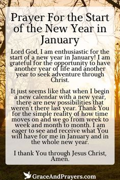 a prayer for the new year in january with an image of a tree and grass