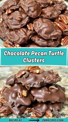 chocolate pecan turtle clusters stacked on top of each other