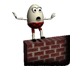 a cartoon character standing on top of a brick wall
