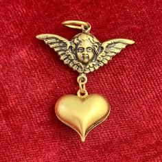 Heart Charm Necklace Pendant Cherub Romantic Jewelry Gifts For Women Dangly Pendant Dainty Charm Vintage Brass Heart Charm Guiardian Angel by eVintique on Etsy Gold Vintage Charm Heart Pendant Necklace, Gold Heart Pendant Vintage Charm, Spiritual Heart-shaped Vintage Charm Necklace, Vintage Heart-shaped Metal Charm Necklace, Vintage Charm Heart-shaped Brass Necklace, Metal Heart, Etsy Jewelry, Dainty Necklace, Metal Necklaces