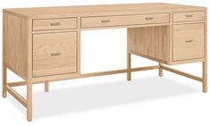 a wooden desk with two drawers on one side and an open drawer on the other