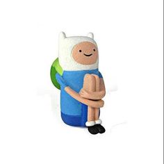 a cartoon character holding a green leaf in his hand and wearing a blue shirt with white stripes