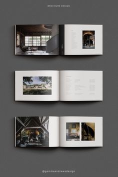 an open book with three pages showing photos and text on the front, back and side