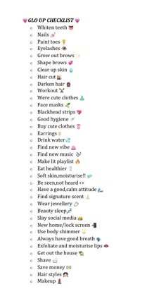 Glow Up Checklist Skin Care, How To Glow Up List, Good Hygiene Checklist, Glow Up Checklist 2023, Glow Up Checklist Face, Girls Hygiene Checklist, Glow Up List, Glowup Checklist, Glow Up Checklist