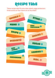 the recipe tabs are labeled in different colors