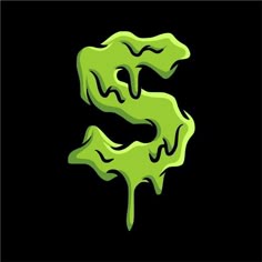 the letter s is made up of green spooky letters and black background with white lettering