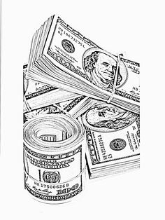 a drawing of money is shown in black and white