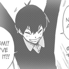 an anime character is holding his head in the air