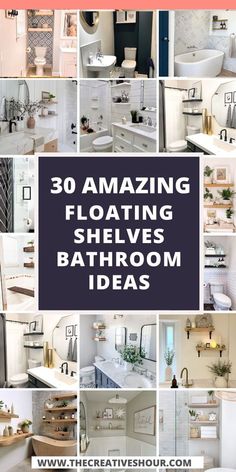 Create a personalized touch in your bathroom with DIY wooden floating shelves. These versatile shelves provide ample storage above the tub and alongside the vanity, making them perfect for organizing towels and decor items. Embrace a blend of modern and rustic styles with wooden textures that complement both black and white color schemes, transforming your bathroom into a stylishly efficient space. Ideas For Shelves In Bathroom, Floating Shelf In Bathroom, Towel Shelves Bathroom, Shelf Ideas For Bathroom, Master Bath Shelving Ideas, Floating Shelves In Bathroom Ideas, Diy Bathroom Shelves Above Toilet, Wood Shelves In Bathroom, Shelves For Bathroom