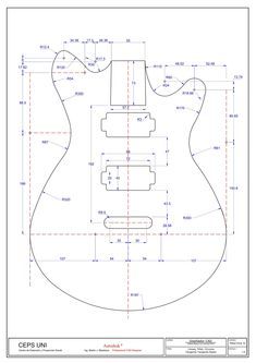 an electric guitar with measurements for the body and neck, as shown in this drawing