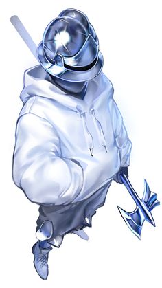 a drawing of a man in a white jacket holding a baseball bat and wearing a helmet