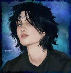 a digital painting of a person with black hair