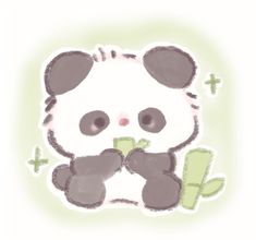 a drawing of a panda bear holding a plant