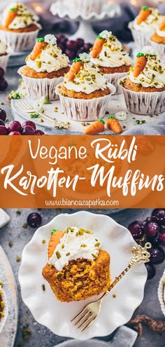 some carrot muffins are sitting on a plate