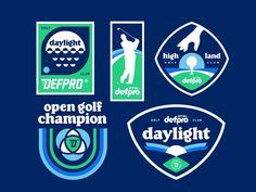 four different logos for the daylight open golf championship, including one with a man on it